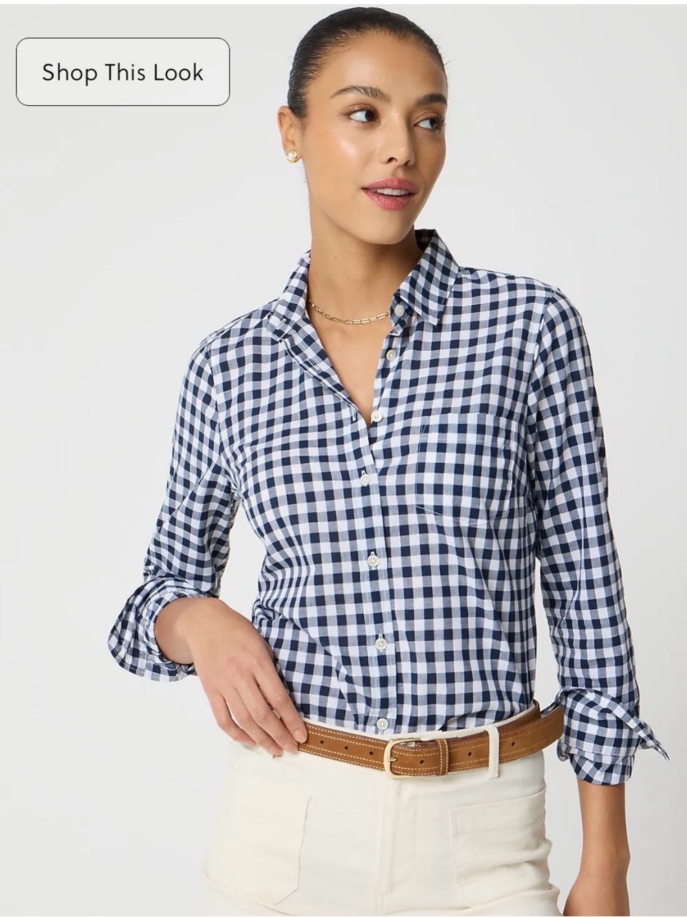 J. Crew Navy and White Gingham Button-Down Perfect Shirt
